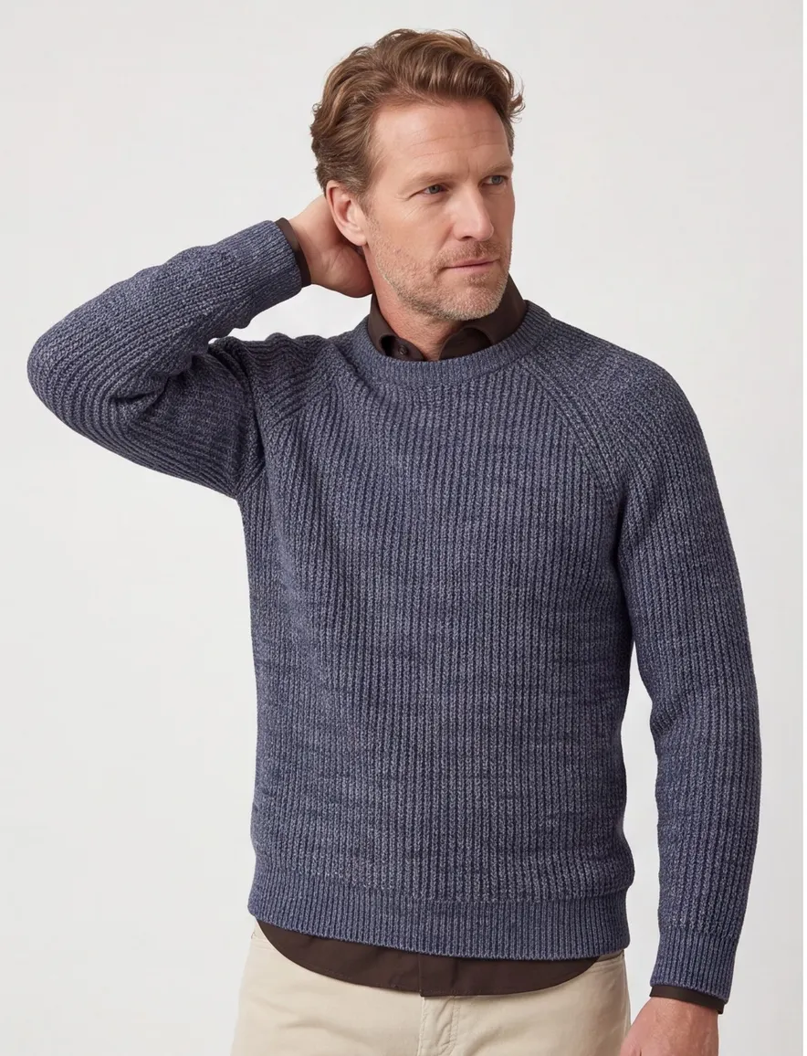 Barbour trui blauw wol gemeleerd normale fit