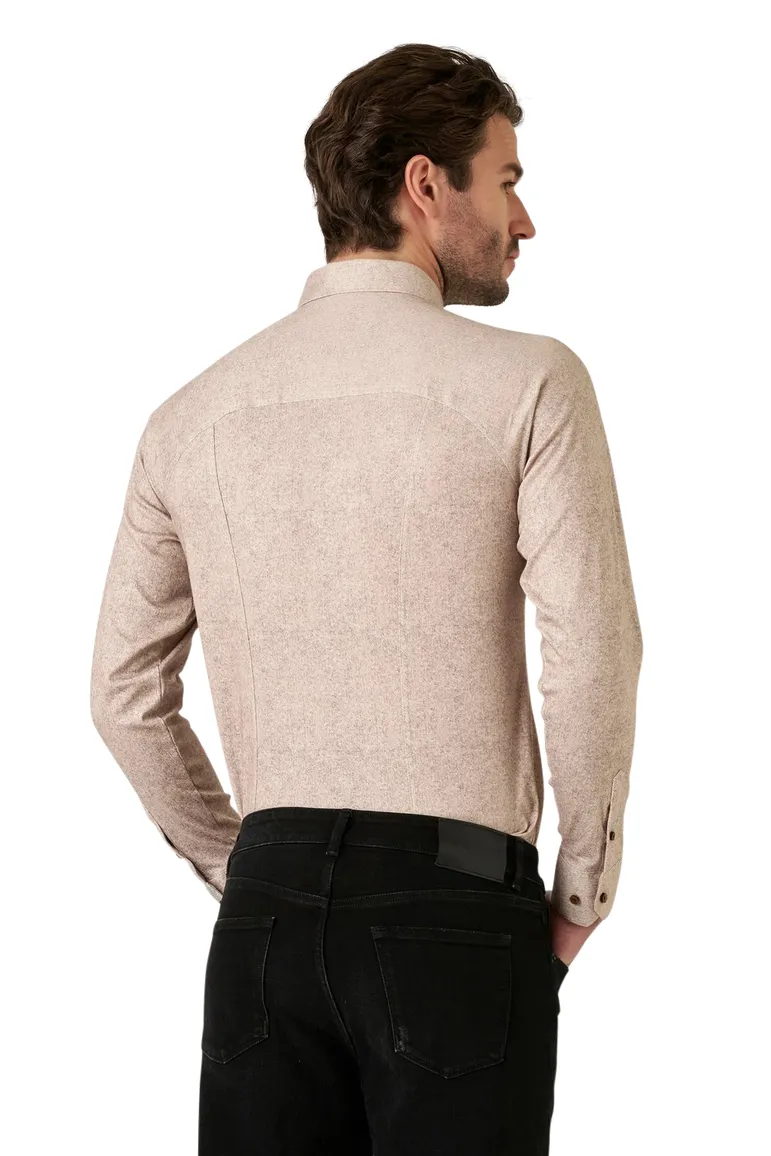 Overhemd Desoto beige gemêleerd flanel