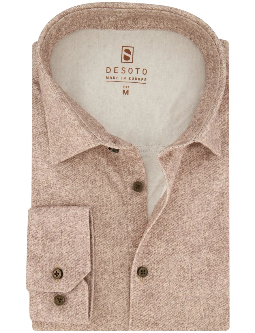 Destoto overhemd hazelnoot flanel slim fit