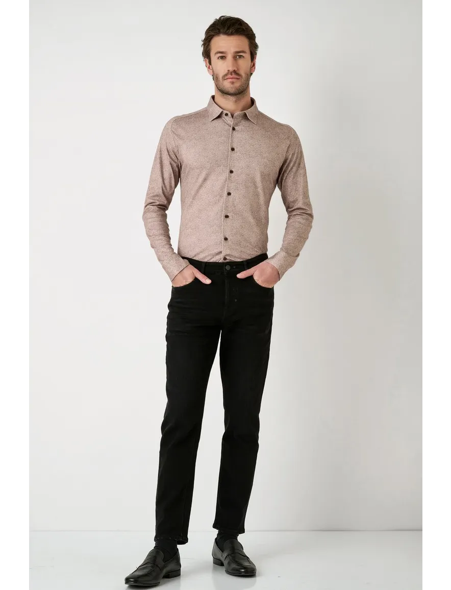 Destoto overhemd hazelnoot flanel slim fit