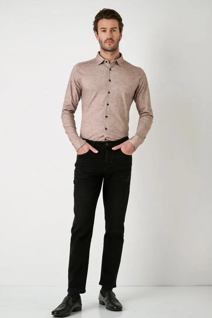 Destoto overhemd hazelnoot gemêleerd flanel