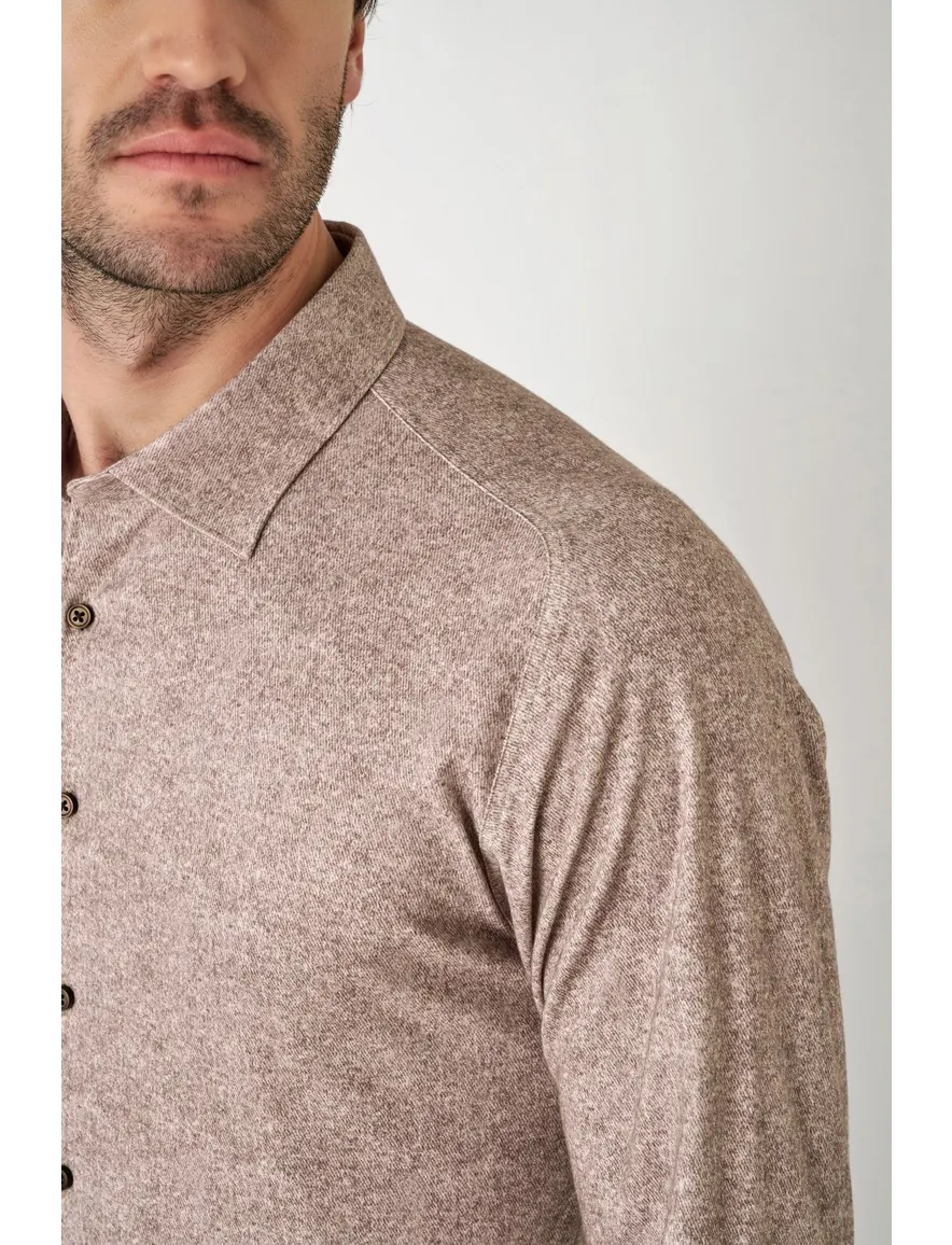 Destoto overhemd hazelnoot flanel slim fit