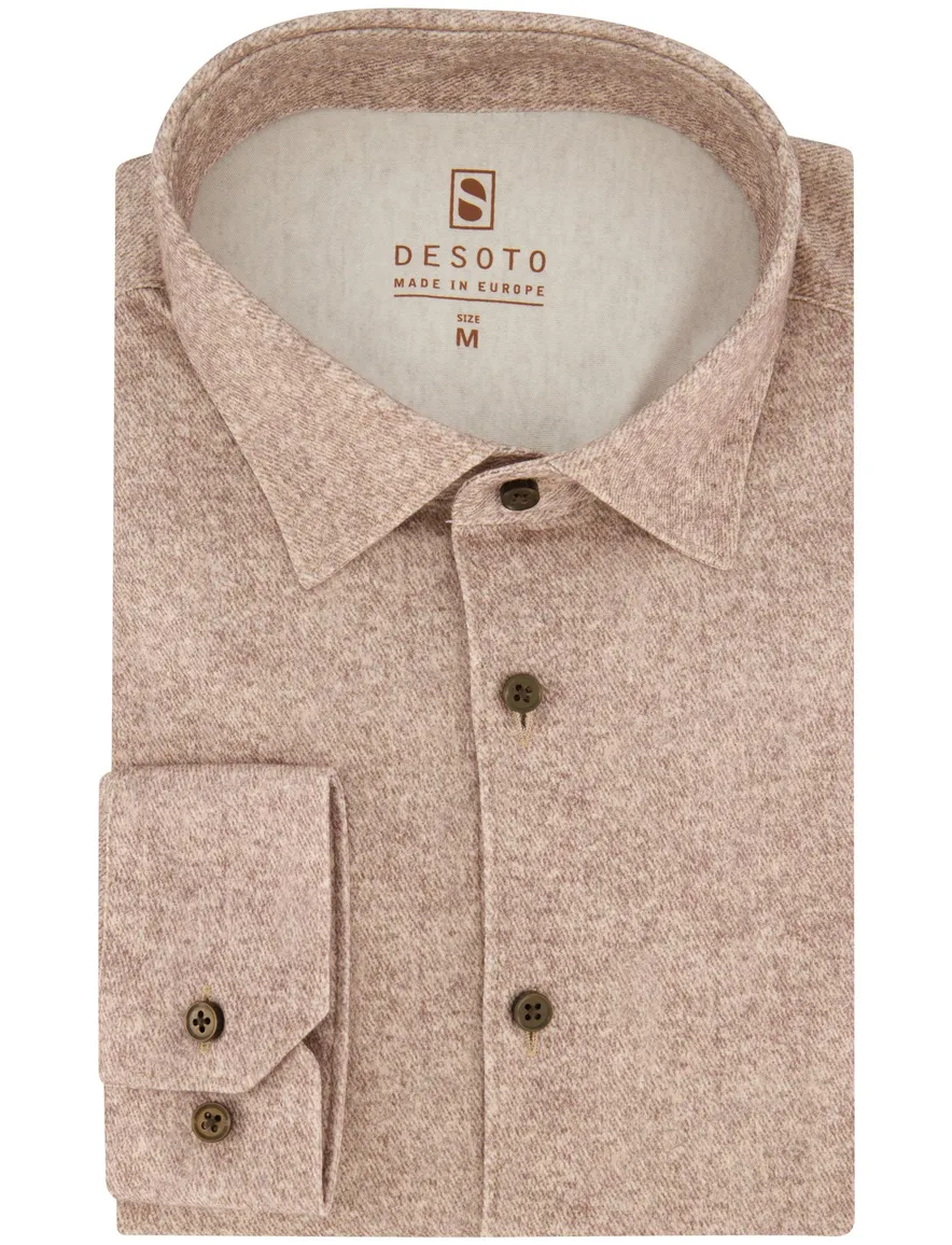Destoto overhemd hazelnoot flanel slim fit