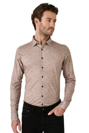 Desoto Destoto overhemd hazelnoot flanel slim fit