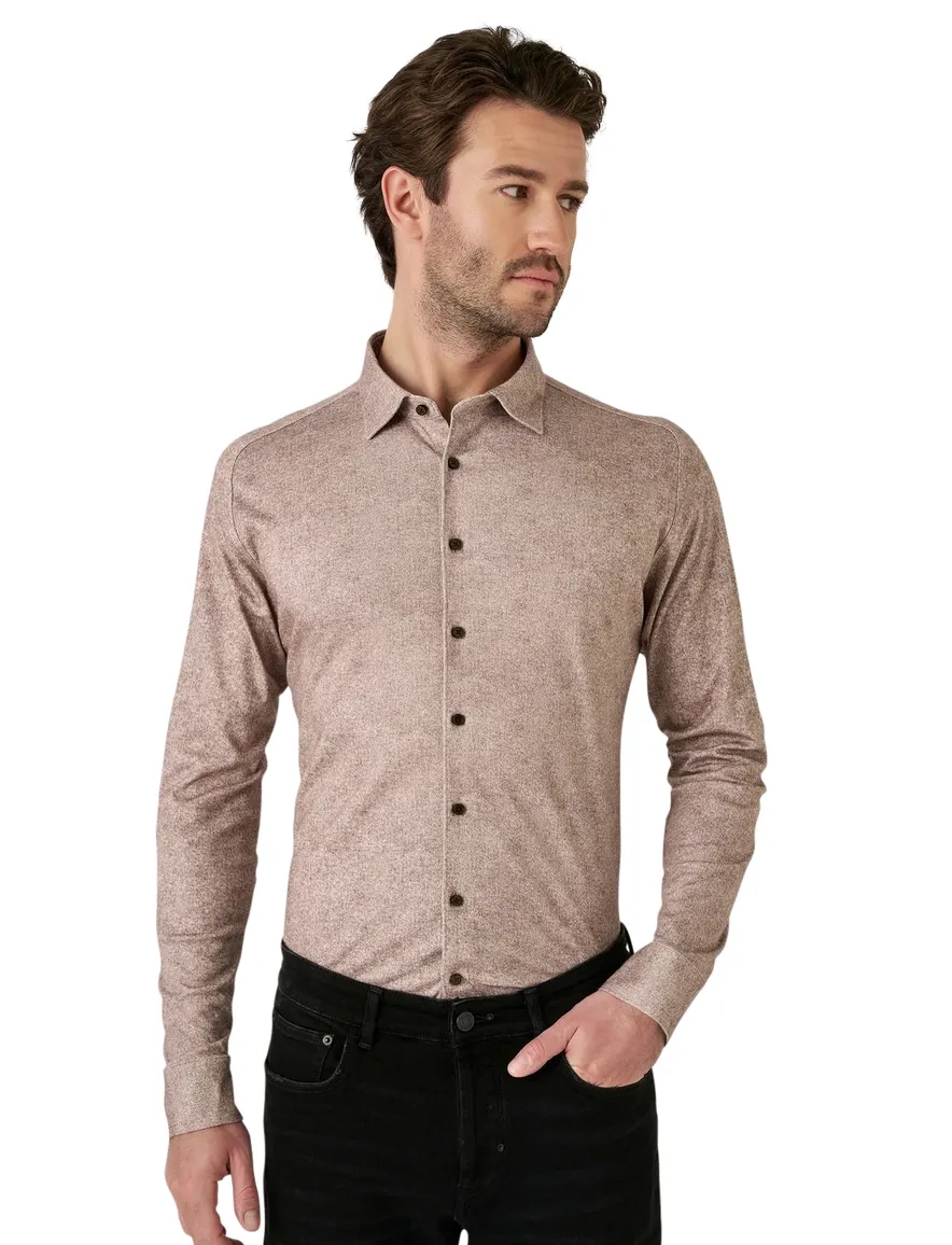 Destoto overhemd hazelnoot flanel slim fit