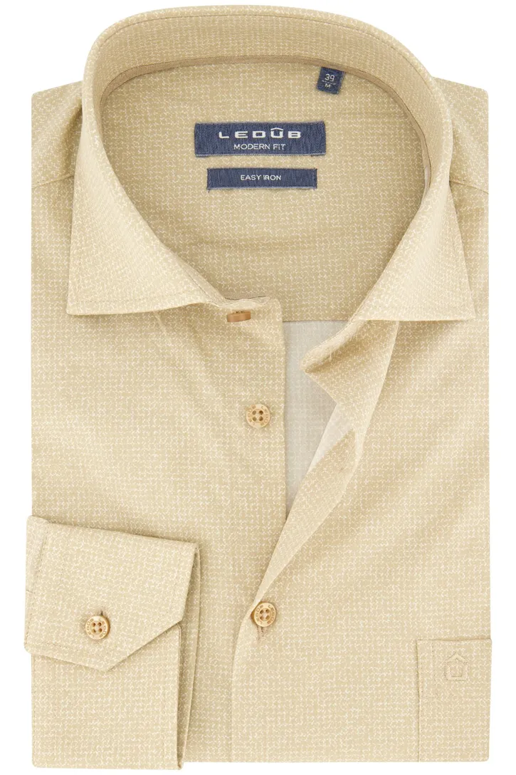 Ledub overhemd katoen borstzak modern fit beige geprint