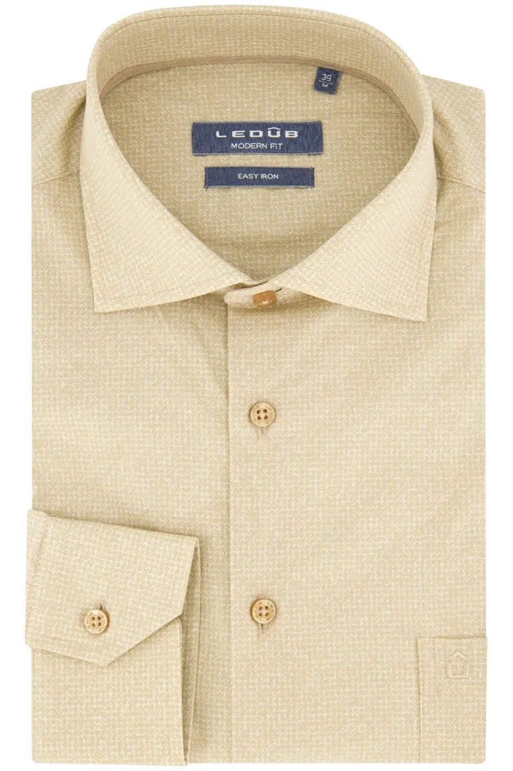 Ledub overhemd katoen borstzak modern fit beige geprint