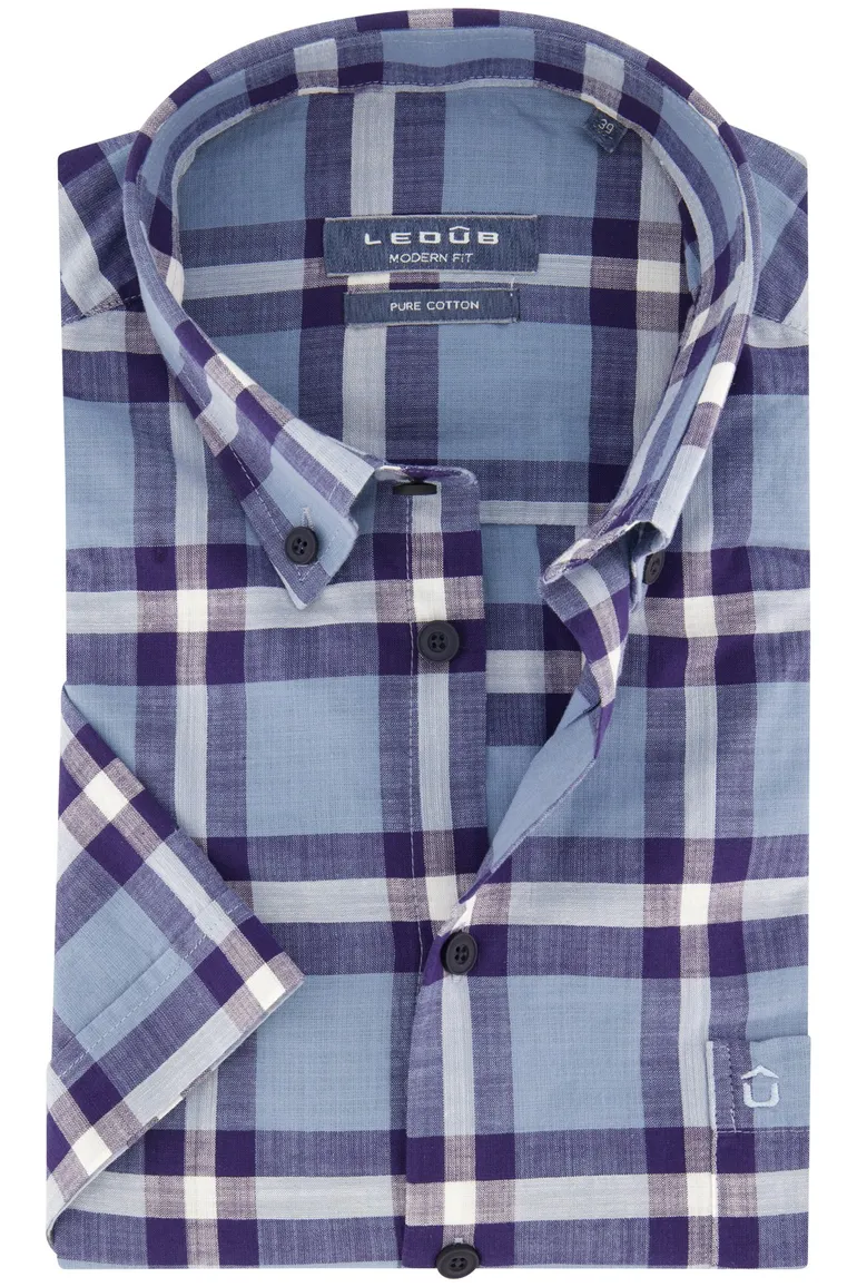 Blauw geruit Ledub overhemd korte mouw