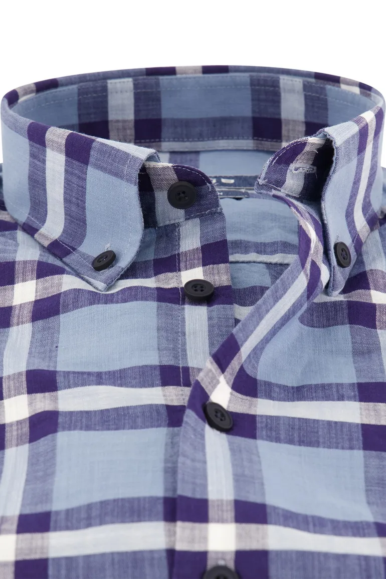 Blauw geruit Ledub overhemd korte mouw