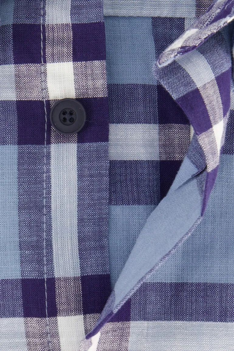 Blauw geruit Ledub overhemd korte mouw