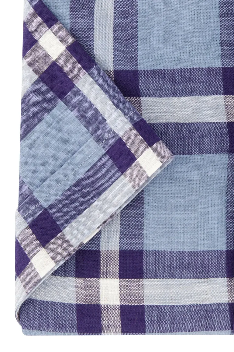Blauw geruit Ledub overhemd korte mouw