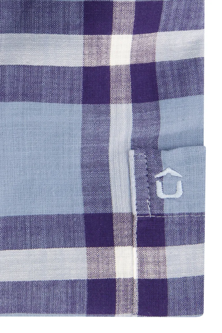 Blauw geruit Ledub overhemd korte mouw