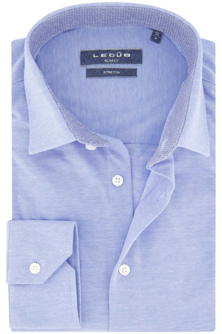 Slim fit Ledub stretch katoen overhemd lichtblauw