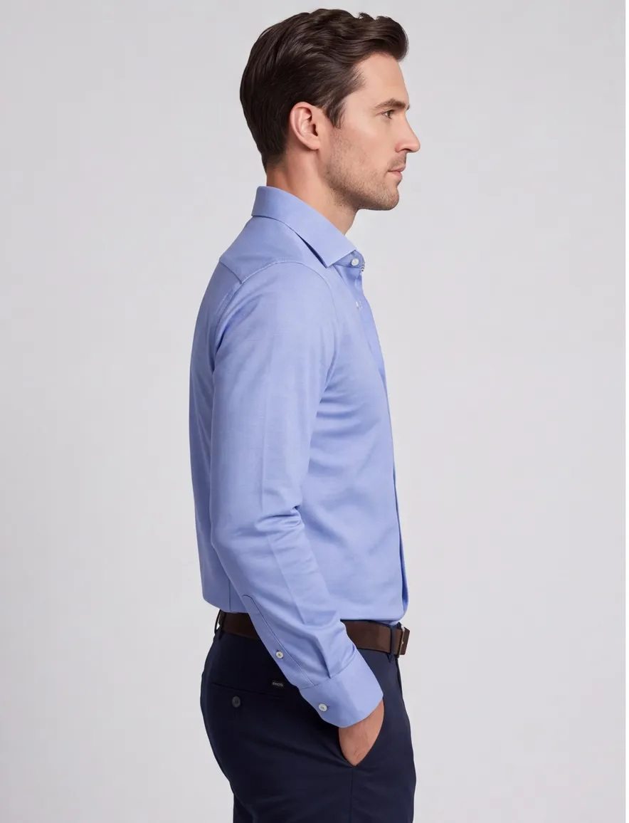 Slim fit Ledub overhemd lichtblauw stretch katoen