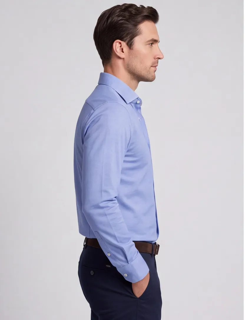 Slim fit Ledub stretch katoen overhemd lichtblauw