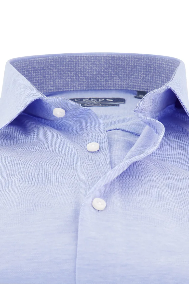 Slim fit Ledub overhemd effen blauw stretch