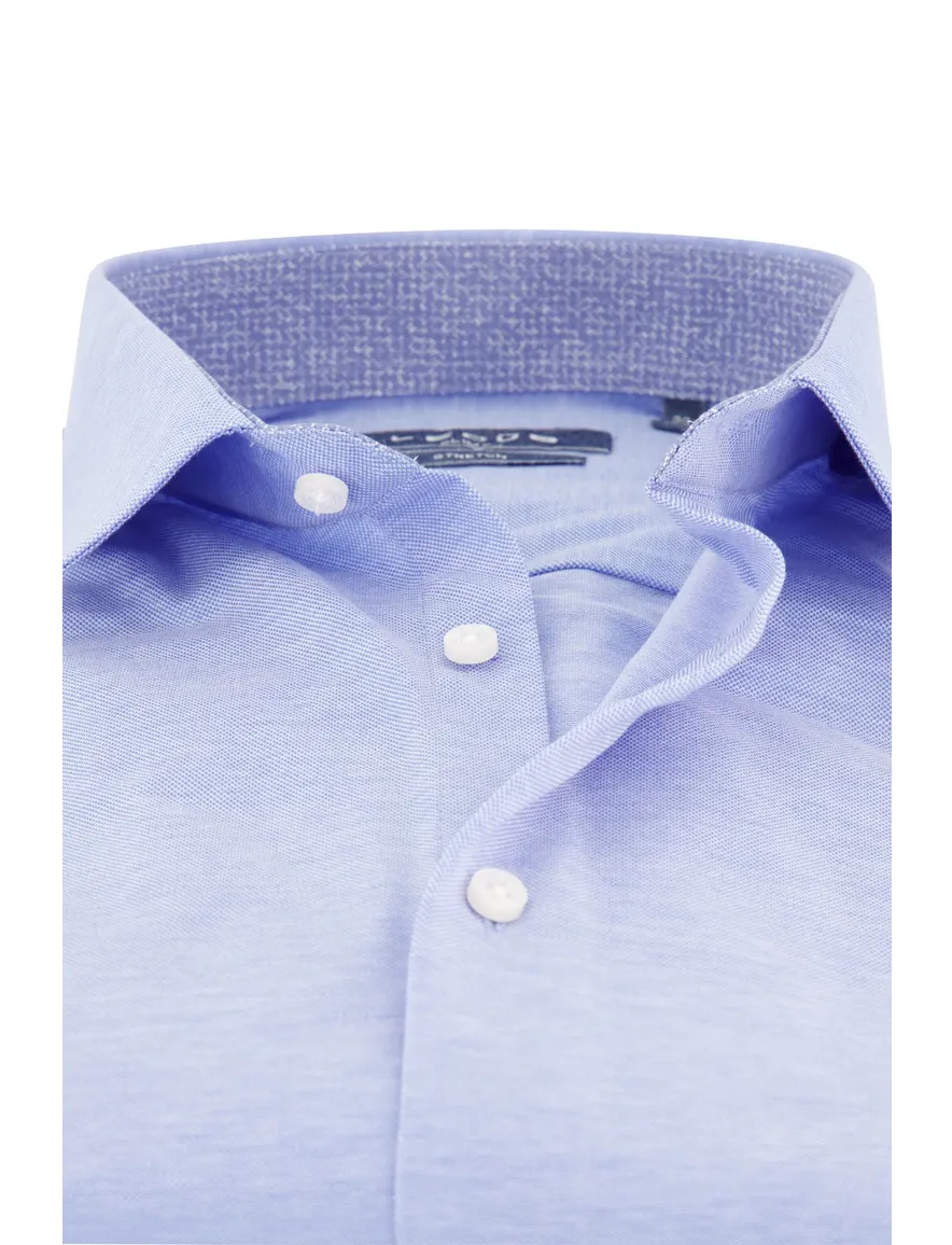 Slim fit Ledub overhemd effen blauw stretch