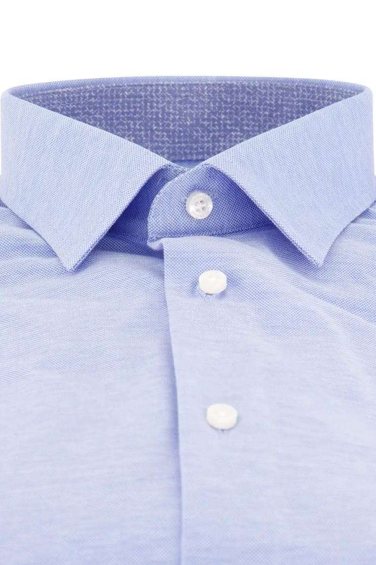 Slim fit Ledub overhemd effen blauw stretch