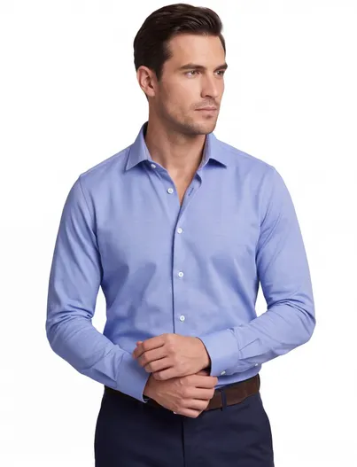 Ledub Slim fit Ledub overhemd lichtblauw stretch katoen