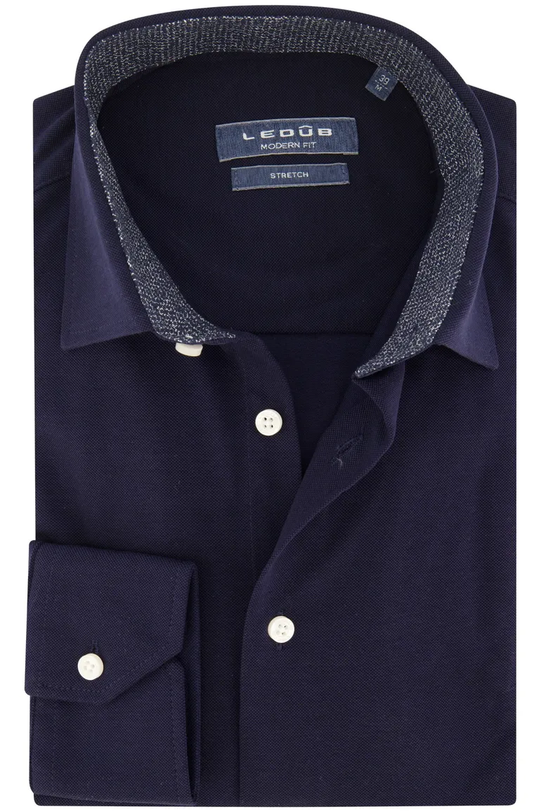 Donkerblauw effen Ledub overhemd stretch