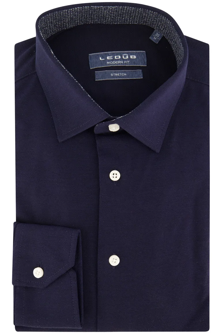 Donkerblauw effen Ledub overhemd stretch