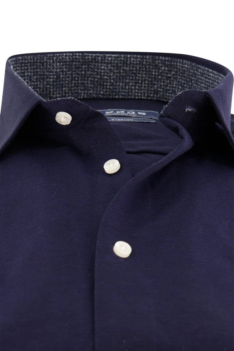 Donkerblauw effen Ledub overhemd stretch