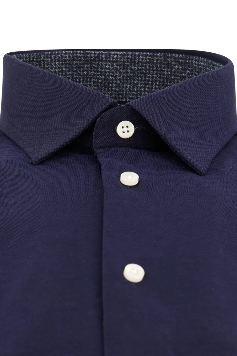 Donkerblauw effen Ledub overhemd stretch
