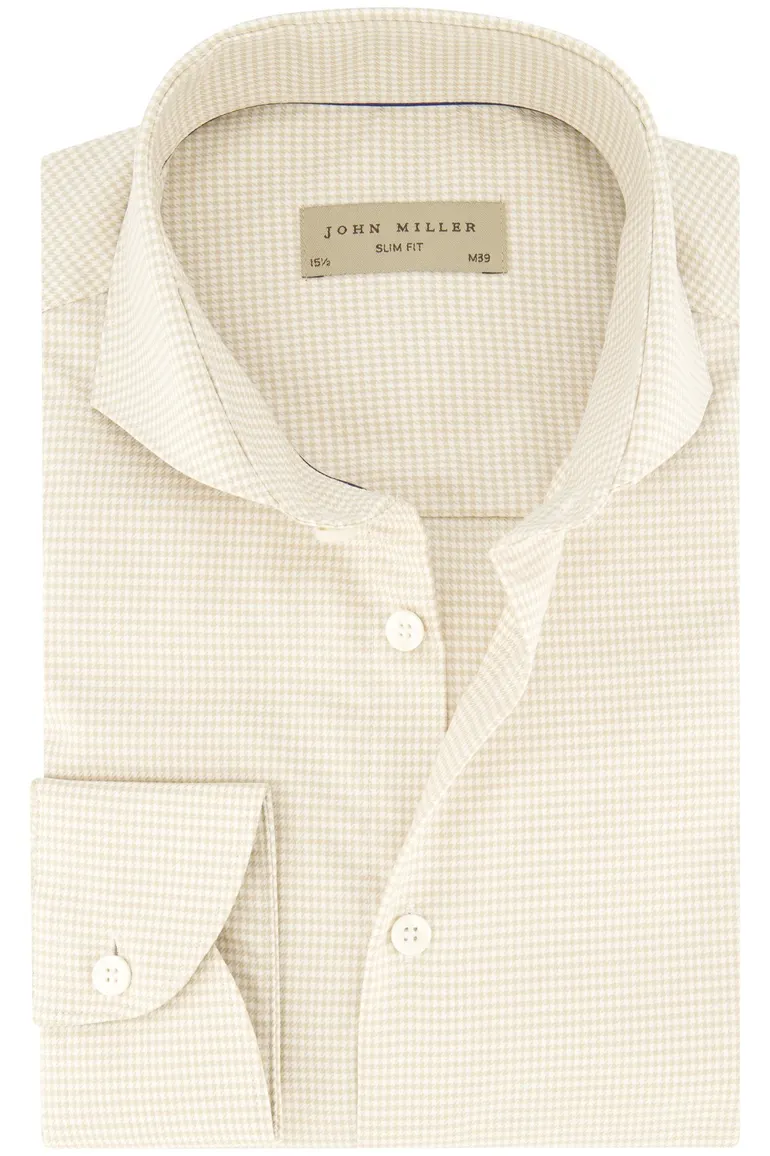 Beige geruit John Miller slim fit overhemd cutaway