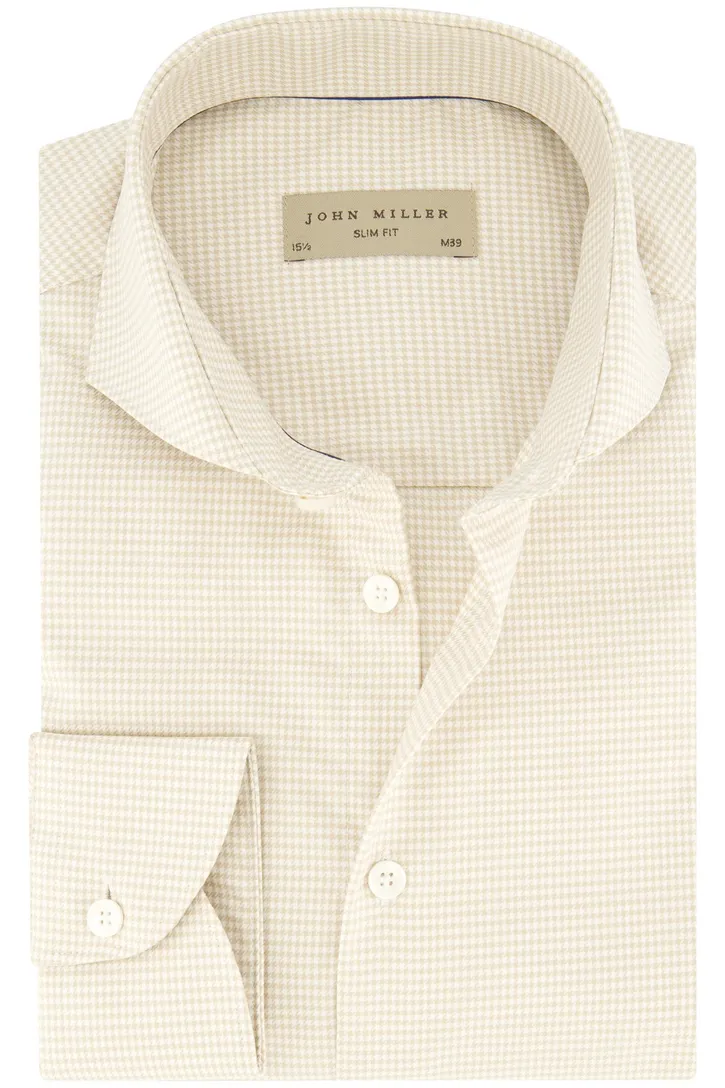 Katoenen John Miller slim fit overhemd creme geruit