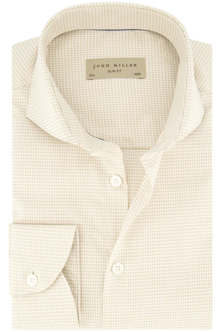 Slim fit overhemd geruit John Miller katoen beige