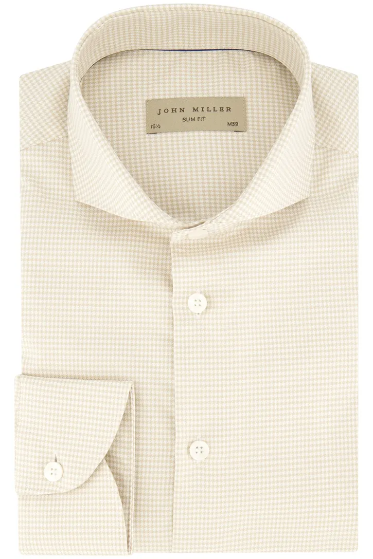 Katoenen John Miller slim fit overhemd creme geruit