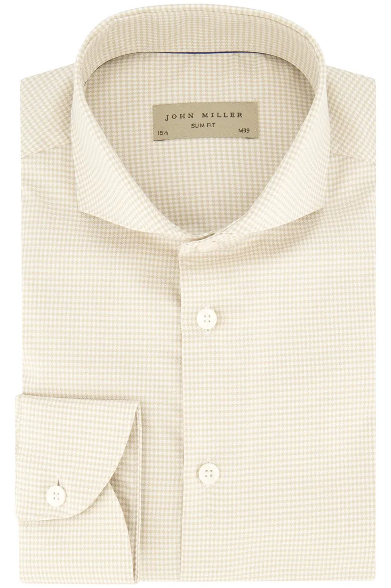 Slim fit overhemd geruit John Miller katoen beige