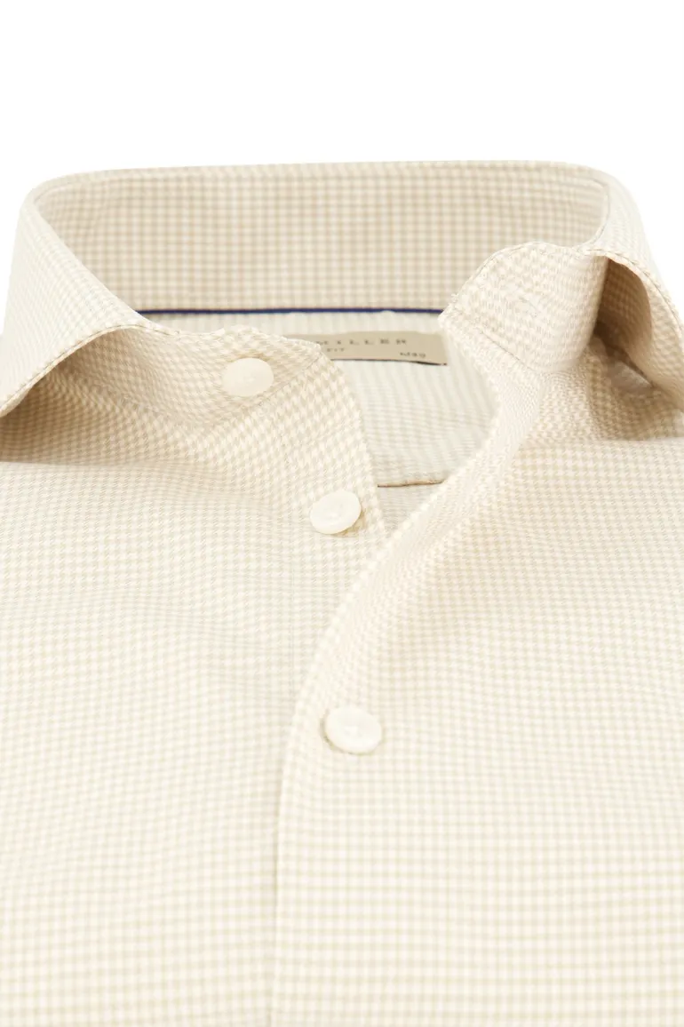 Beige geruit John Miller slim fit overhemd cutaway