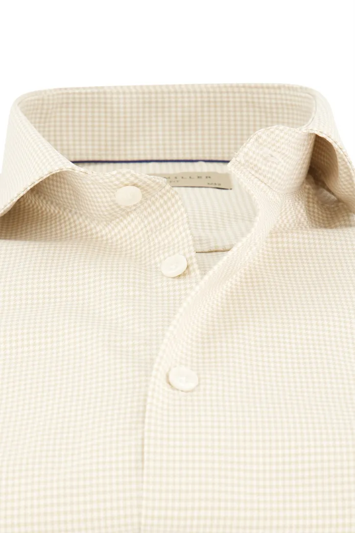Katoenen John Miller slim fit overhemd creme geruit