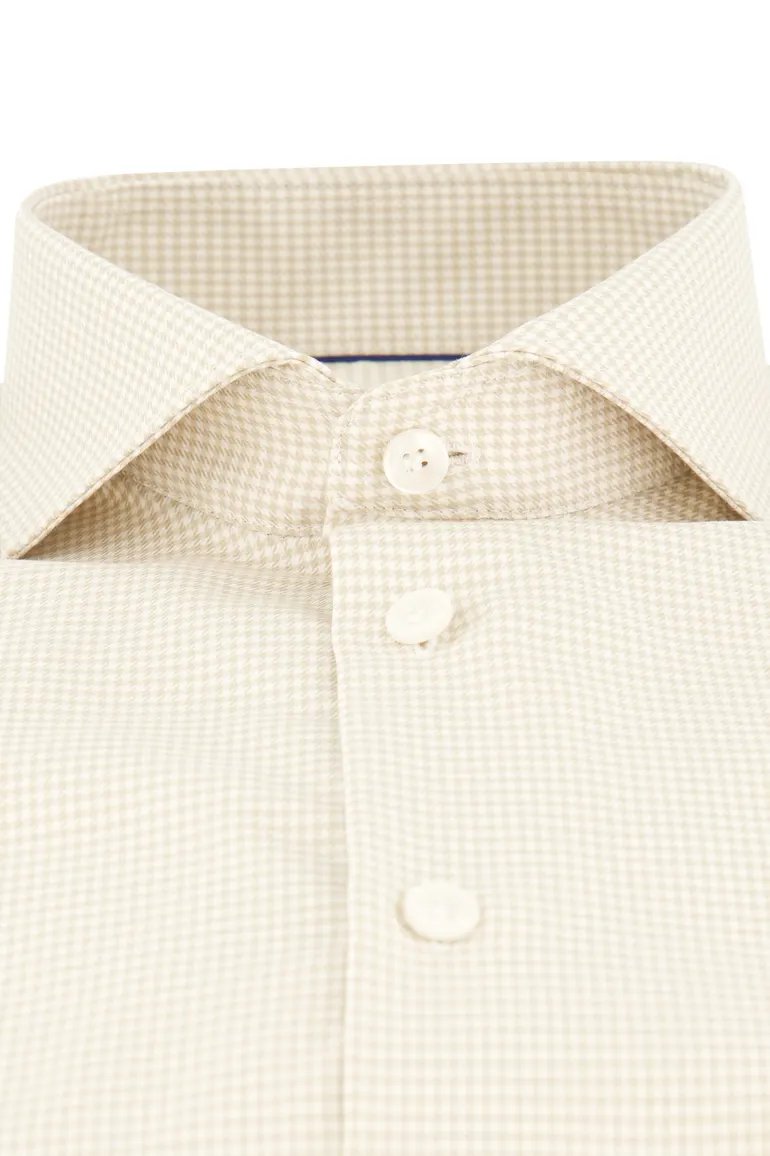 Beige geruit John Miller slim fit overhemd cutaway