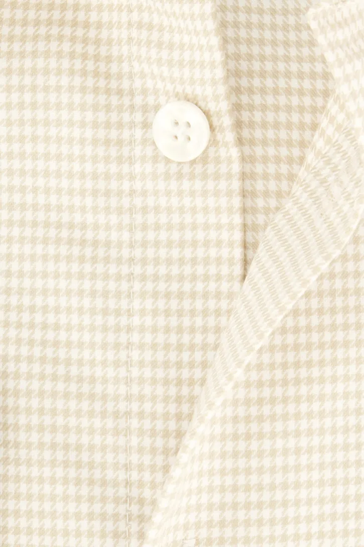 Katoenen John Miller slim fit overhemd creme geruit