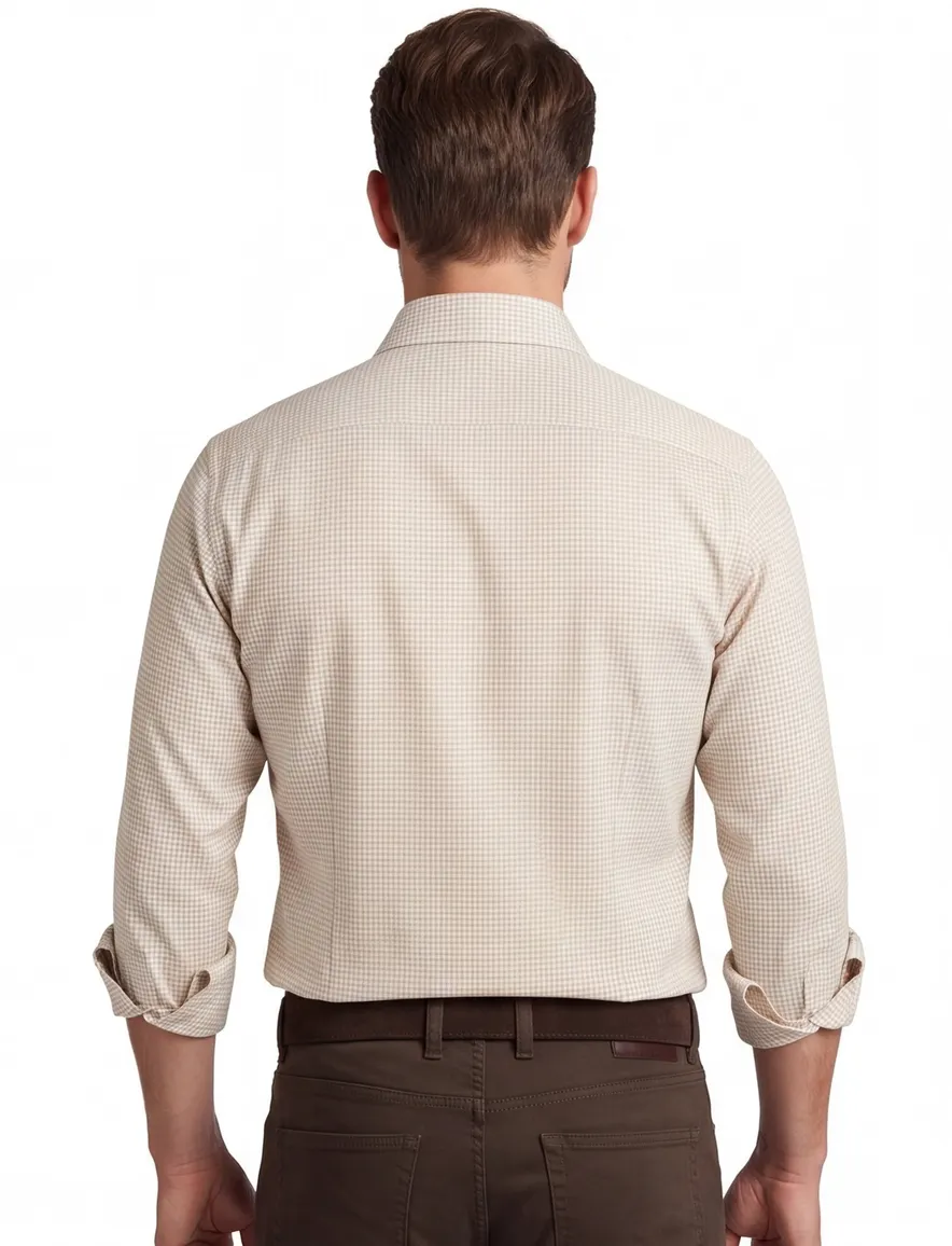 Beige geruit John Miller slim fit overhemd cutaway