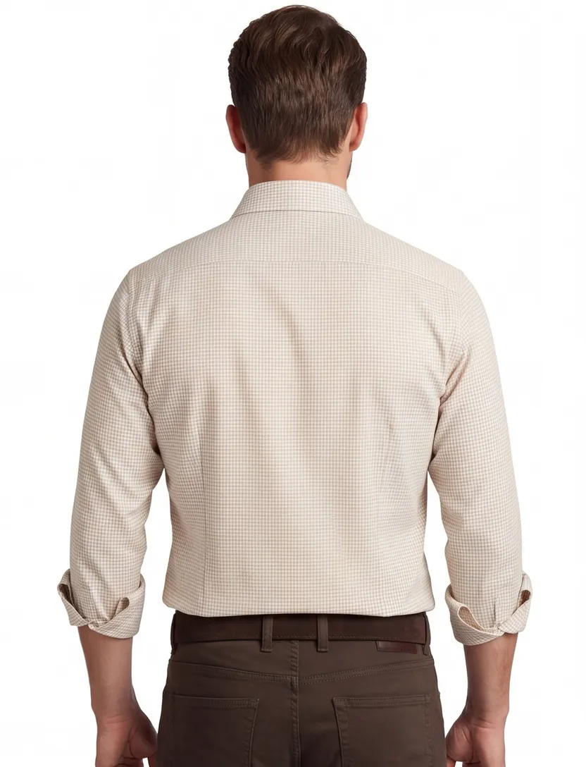 Katoenen John Miller slim fit overhemd creme geruit