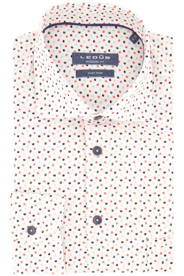 Geprint Ledub easy iron overhemd wit katoen modern fit