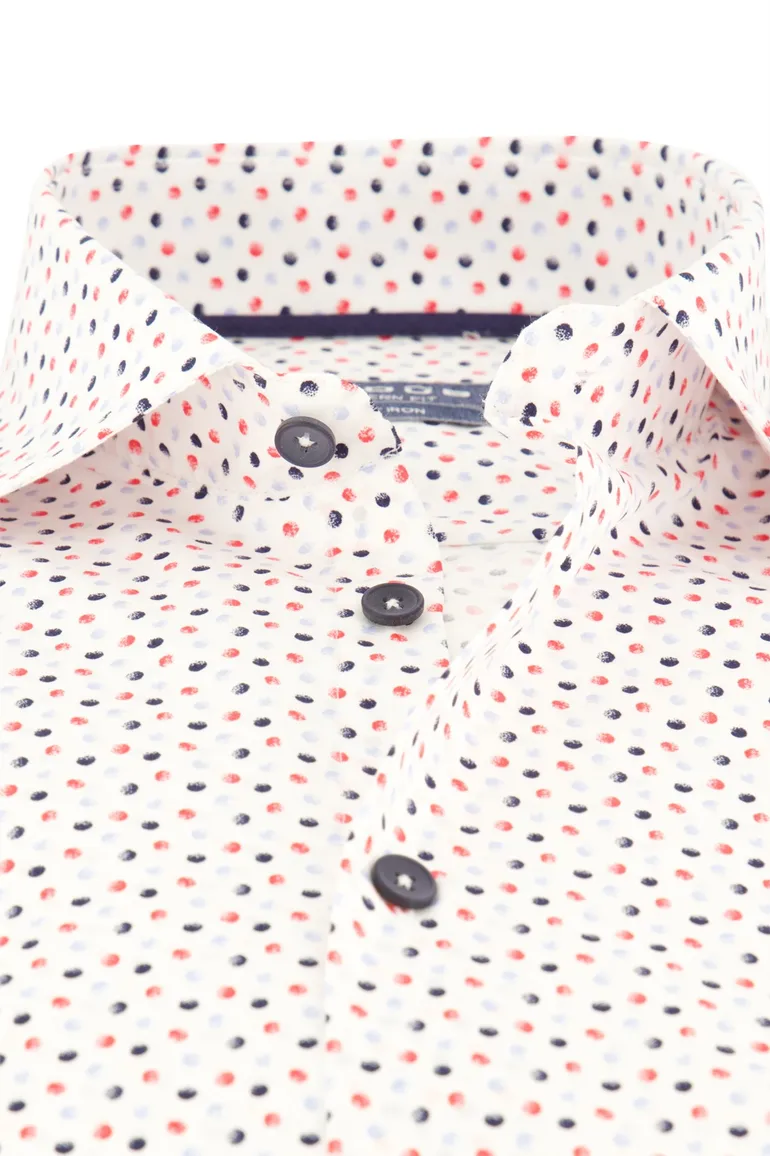 Geprint Ledub easy iron overhemd wit katoen modern fit