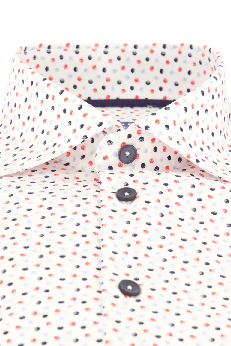 Geprint Ledub easy iron overhemd wit katoen modern fit