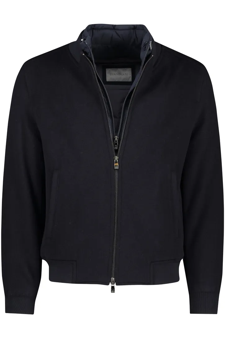 wollen Corneliani jas effen donkerblauw rits