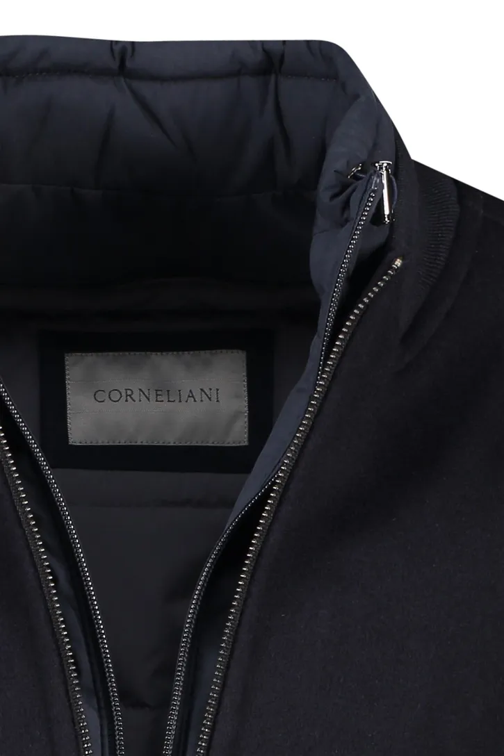 wollen Corneliani jas effen donkerblauw rits
