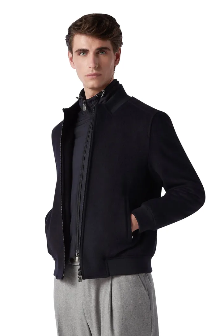 wollen Corneliani jas effen donkerblauw rits