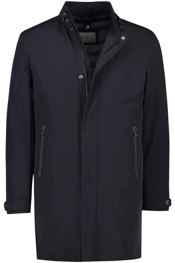 nylon Corneliani jas effen donkerblauw met capuchon