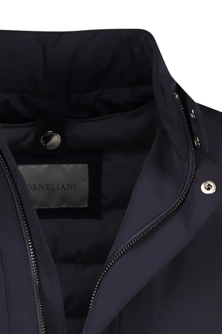 nylon Corneliani jas effen donkerblauw met capuchon