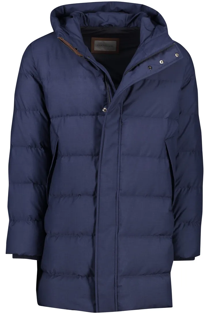 Corneliani winterjas donkerblauw waterdicht capuchon
