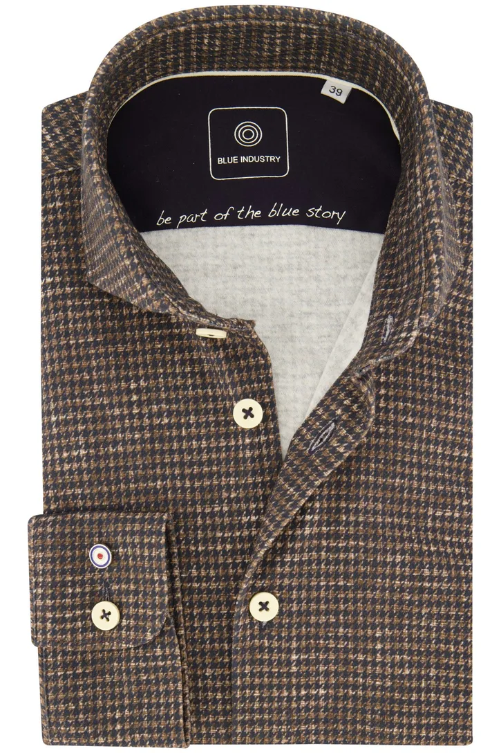 Slim Fit Blue Industry overhemd bruin geprint