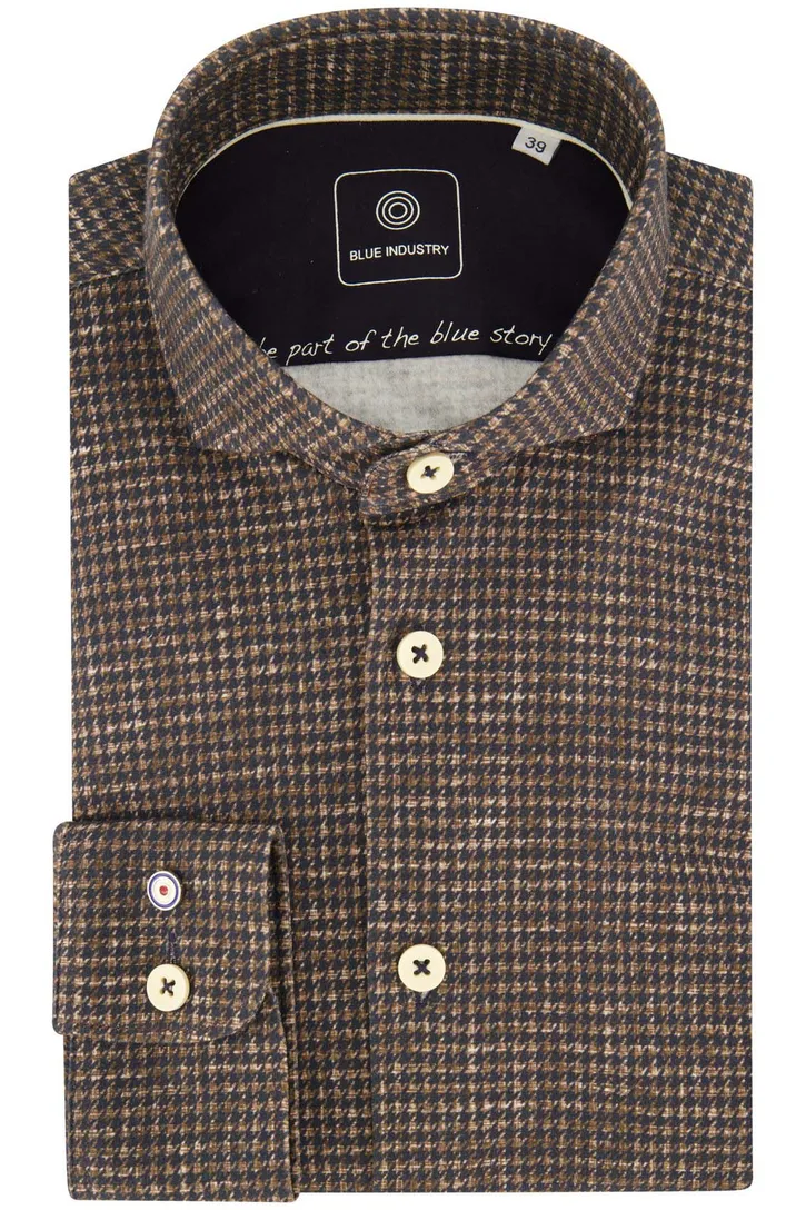 Slim Fit Blue Industry overhemd bruin geprint
