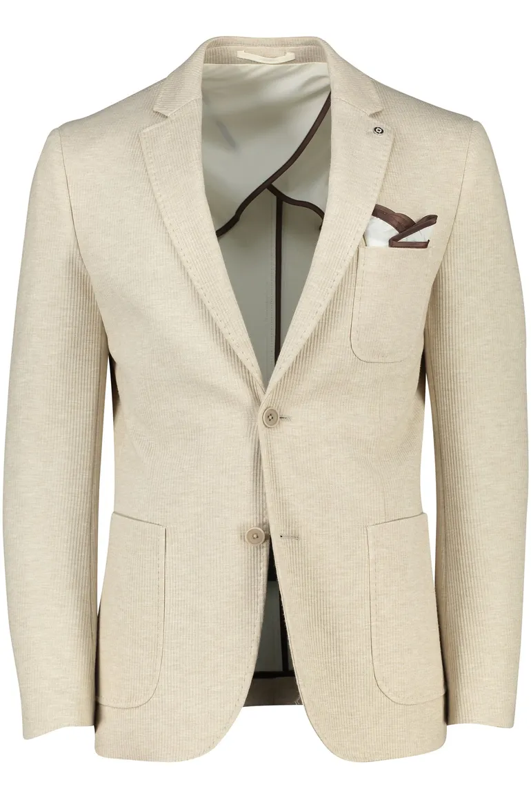 Blue industry colbert beige effen ribstof